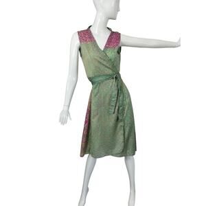 Y2k Vintage Urban Nomad Womens S/M 100%Silk Wrap Dress Cottagecore Patchwork
